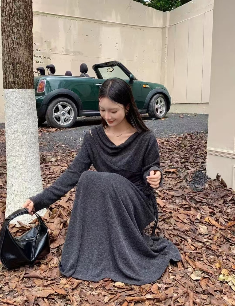 Korean style drape neck autumn and winter skirt 2pcs set