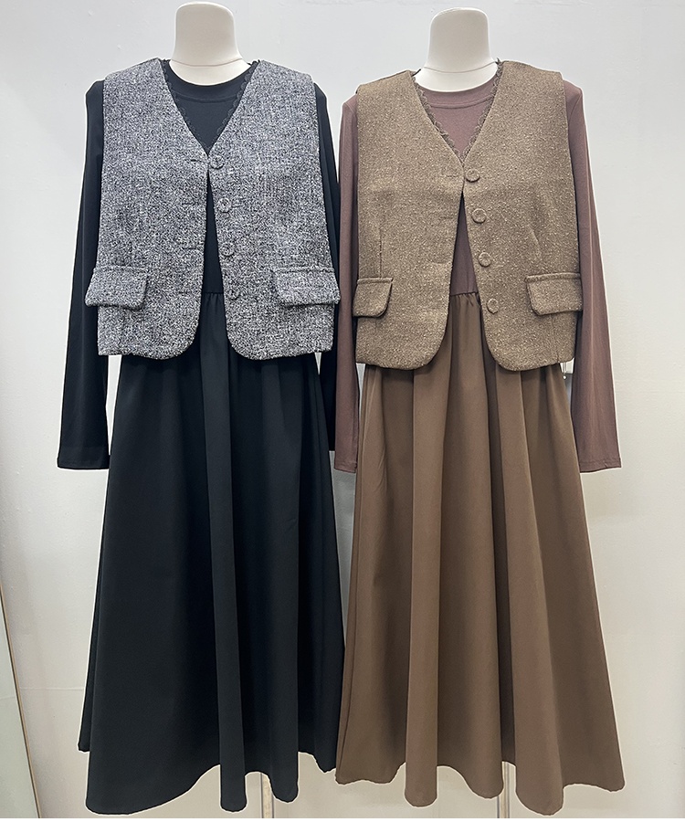 France style vest autumn and winter dress 2pcs set for women