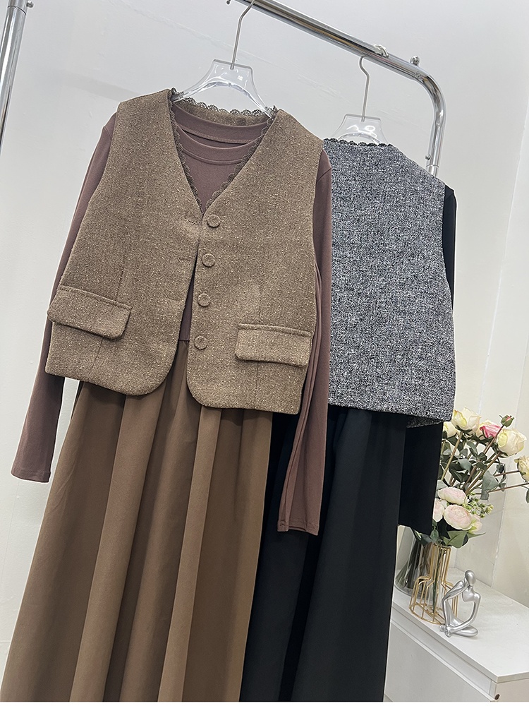 France style vest autumn and winter dress 2pcs set for women