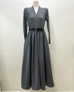 European style V-neck long dress fashion slim dress