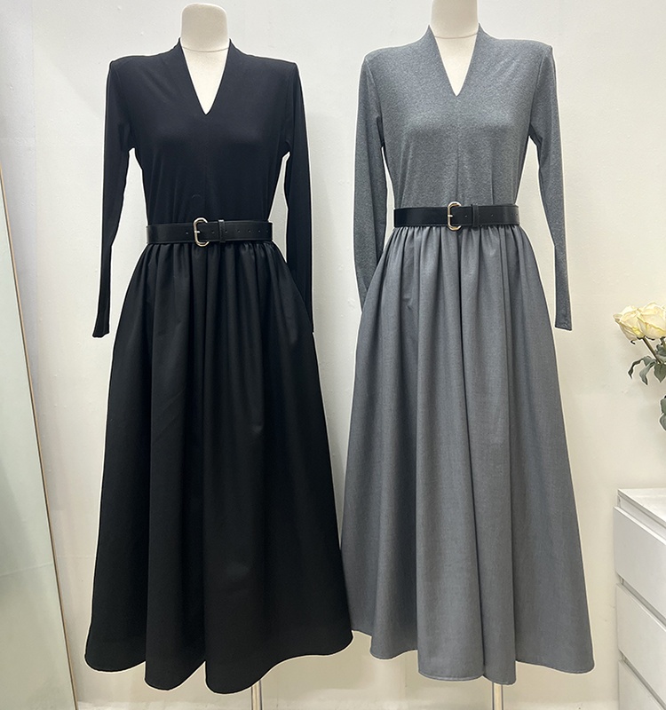 European style V-neck long dress fashion slim dress