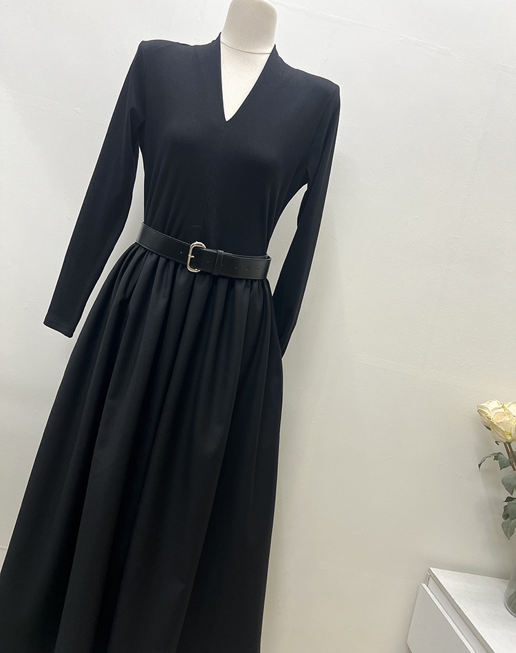 European style V-neck long dress fashion slim dress