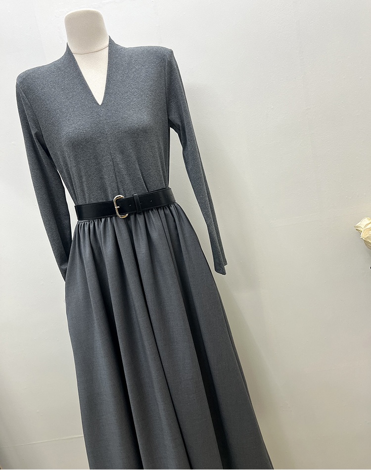 European style V-neck long dress fashion slim dress