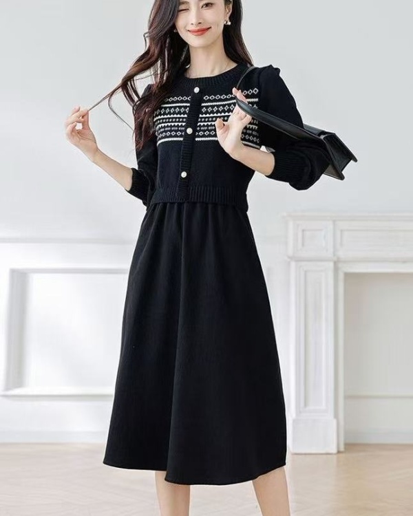 Temperament elegant Korean style France style knitted dress