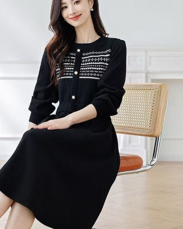 Temperament elegant Korean style France style knitted dress