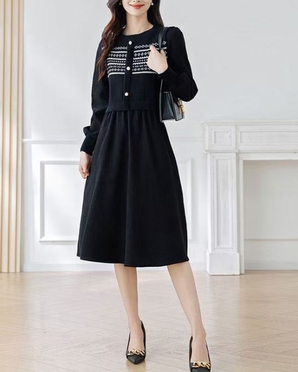 Temperament elegant Korean style France style knitted dress