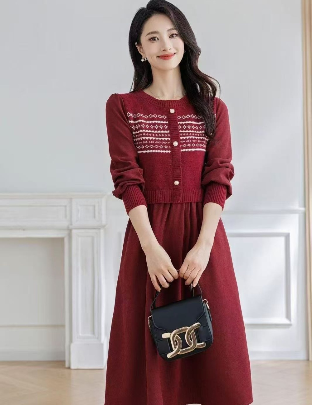Temperament elegant Korean style France style knitted dress