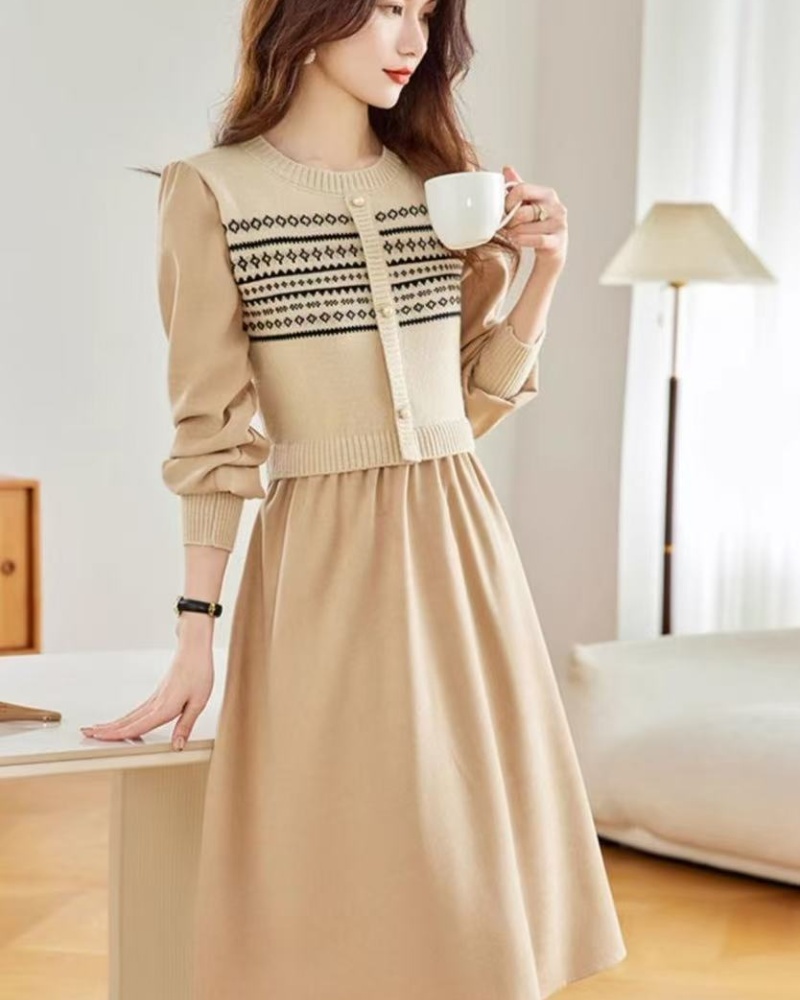 Temperament elegant Korean style France style knitted dress