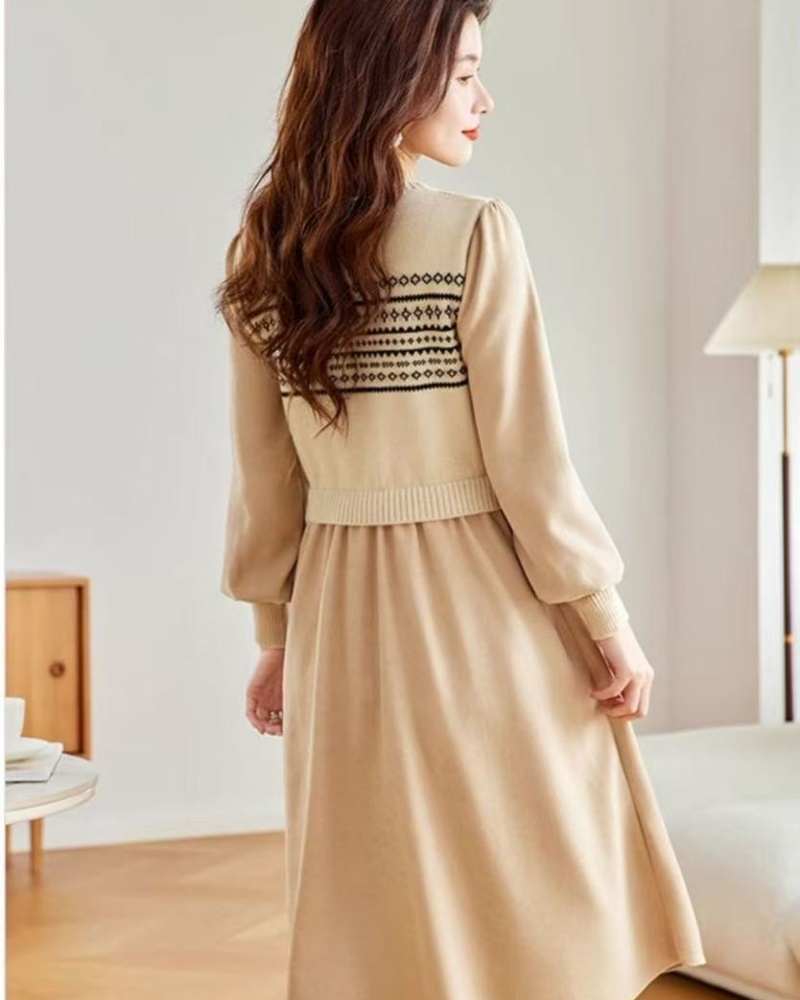 Temperament elegant Korean style France style knitted dress