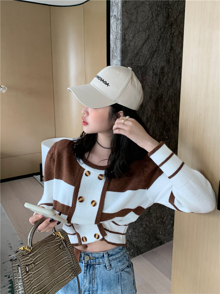 Round neck sweater mixed colors tops for women