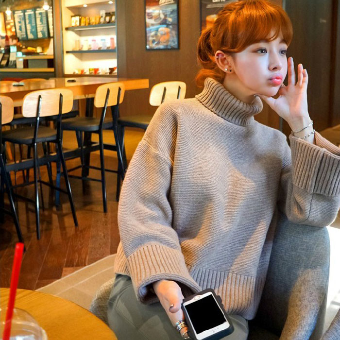 High collar loose sweater for women