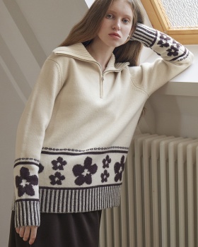 Jacquard autumn and winter tops lapel lazy sweater
