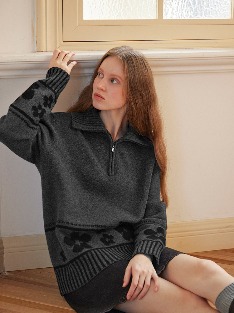 Jacquard autumn and winter tops lapel lazy sweater
