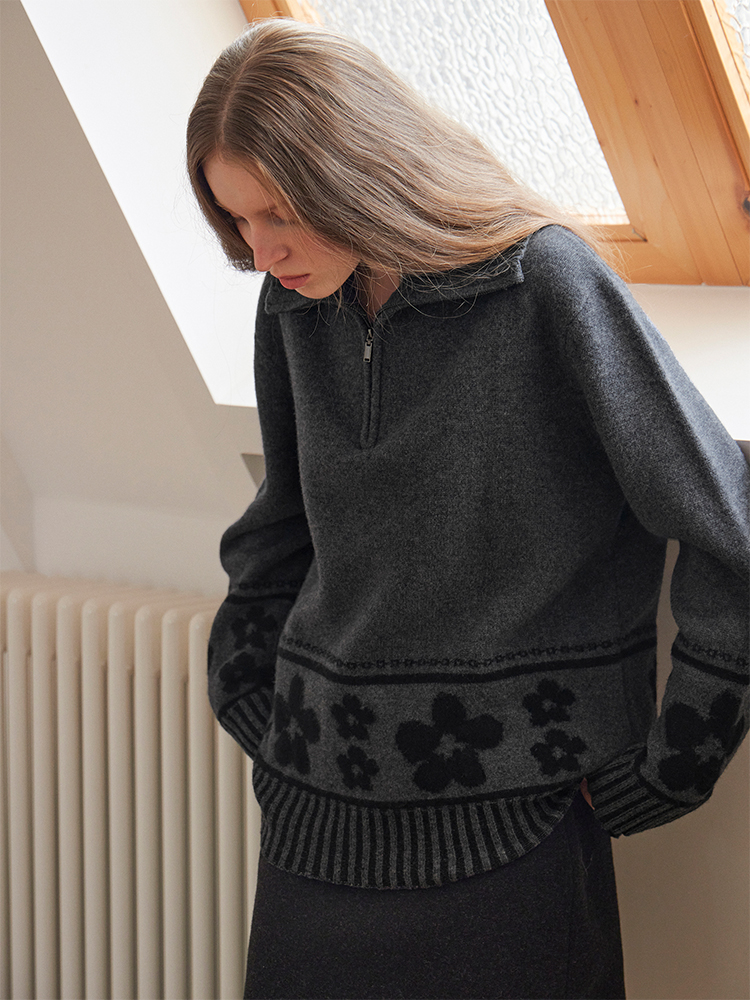 Jacquard autumn and winter tops lapel lazy sweater