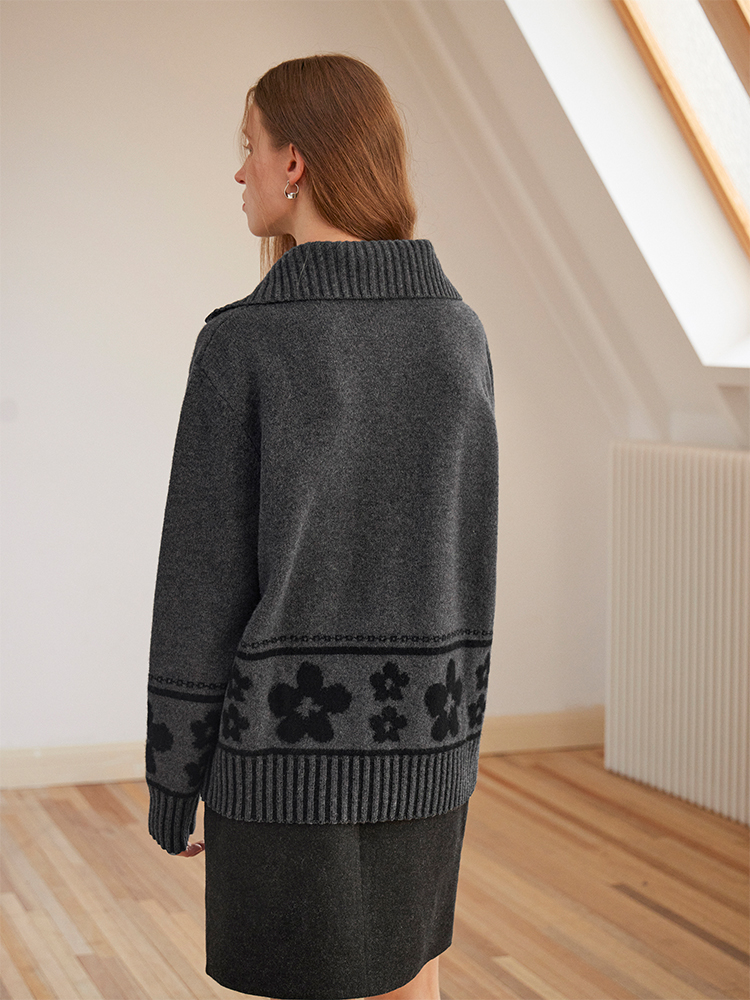 Jacquard autumn and winter tops lapel lazy sweater