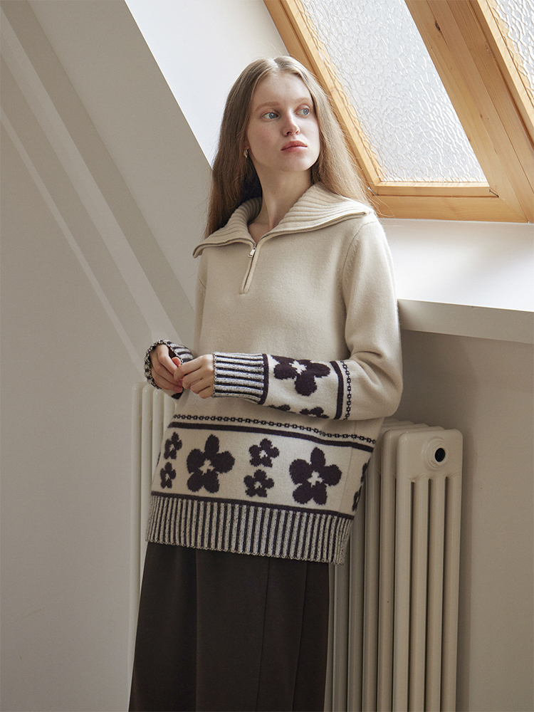 Jacquard autumn and winter tops lapel lazy sweater