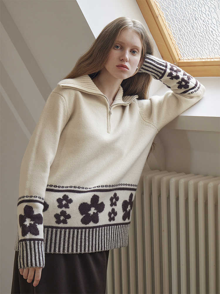 Jacquard autumn and winter tops lapel lazy sweater