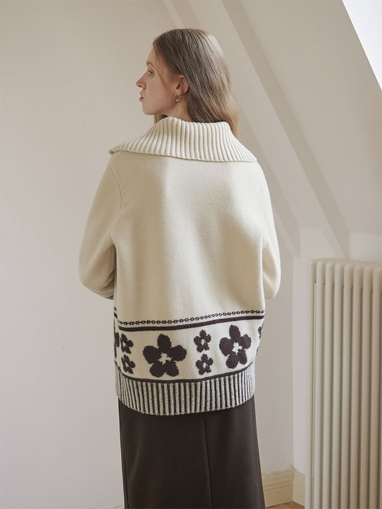 Jacquard autumn and winter tops lapel lazy sweater