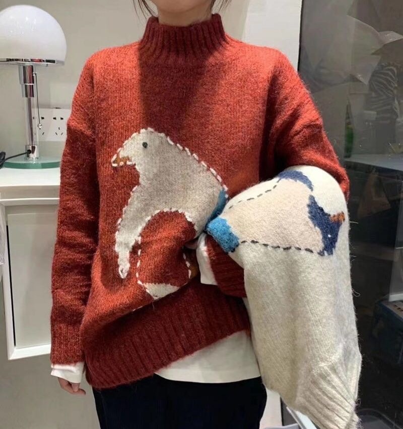 Penguin sweater lazy shirts for women