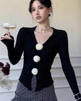 Lapel enticement sweater temperament slim tops