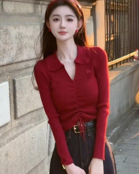 Autumn short sweater red tops for women