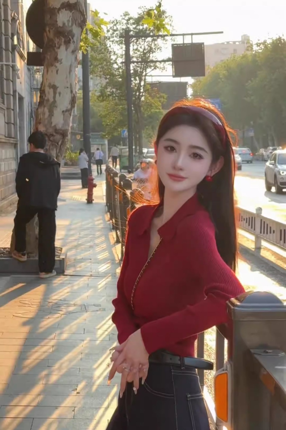 Autumn short sweater red tops for women