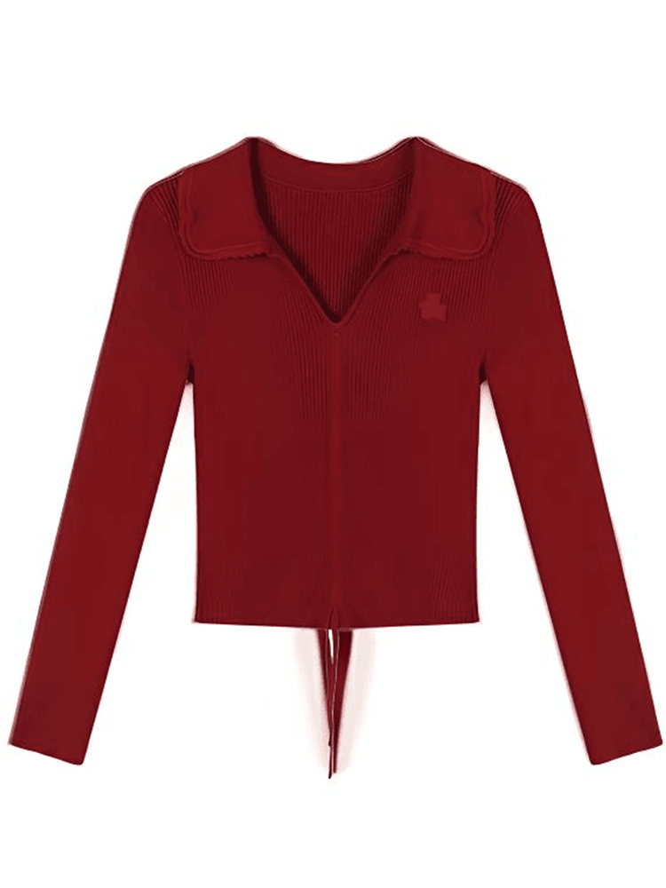 Autumn short sweater red tops for women