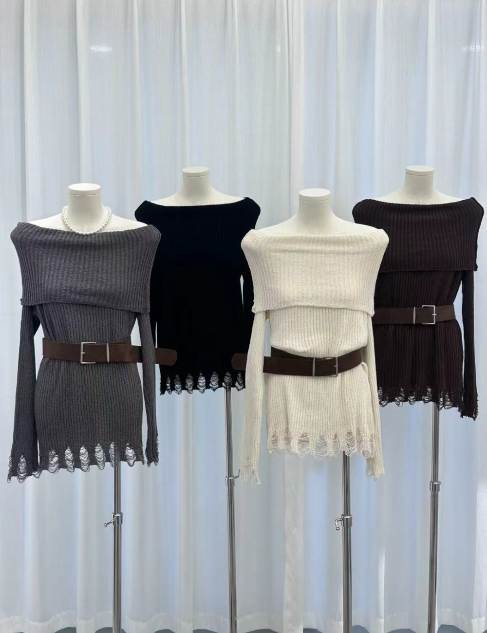 Pinched waist holes tops strapless sweater for women