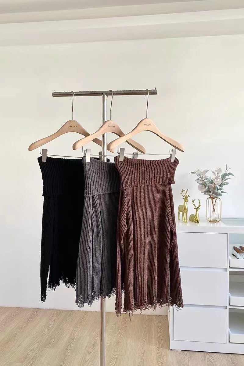 Pinched waist holes tops strapless sweater for women