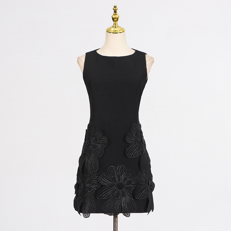 France style round neck T-back stereoscopic sleeveless dress