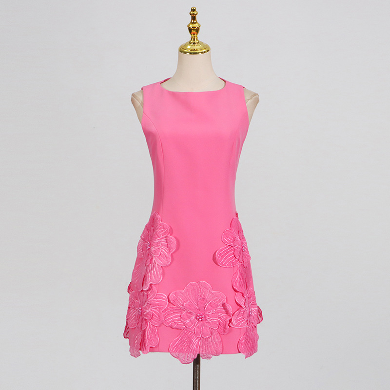 France style round neck T-back stereoscopic sleeveless dress