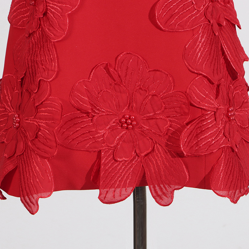 France style round neck T-back stereoscopic sleeveless dress