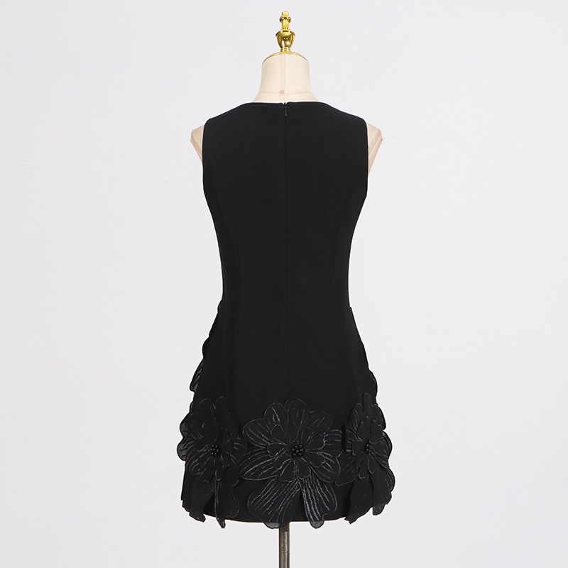 France style round neck T-back stereoscopic sleeveless dress