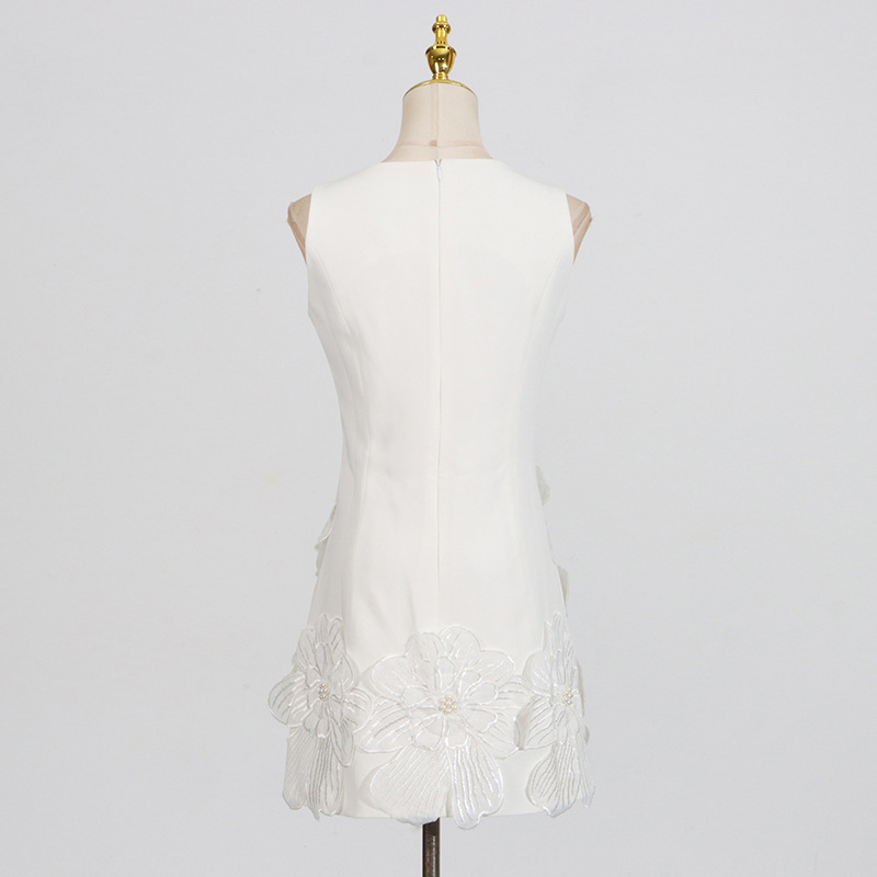France style round neck T-back stereoscopic sleeveless dress