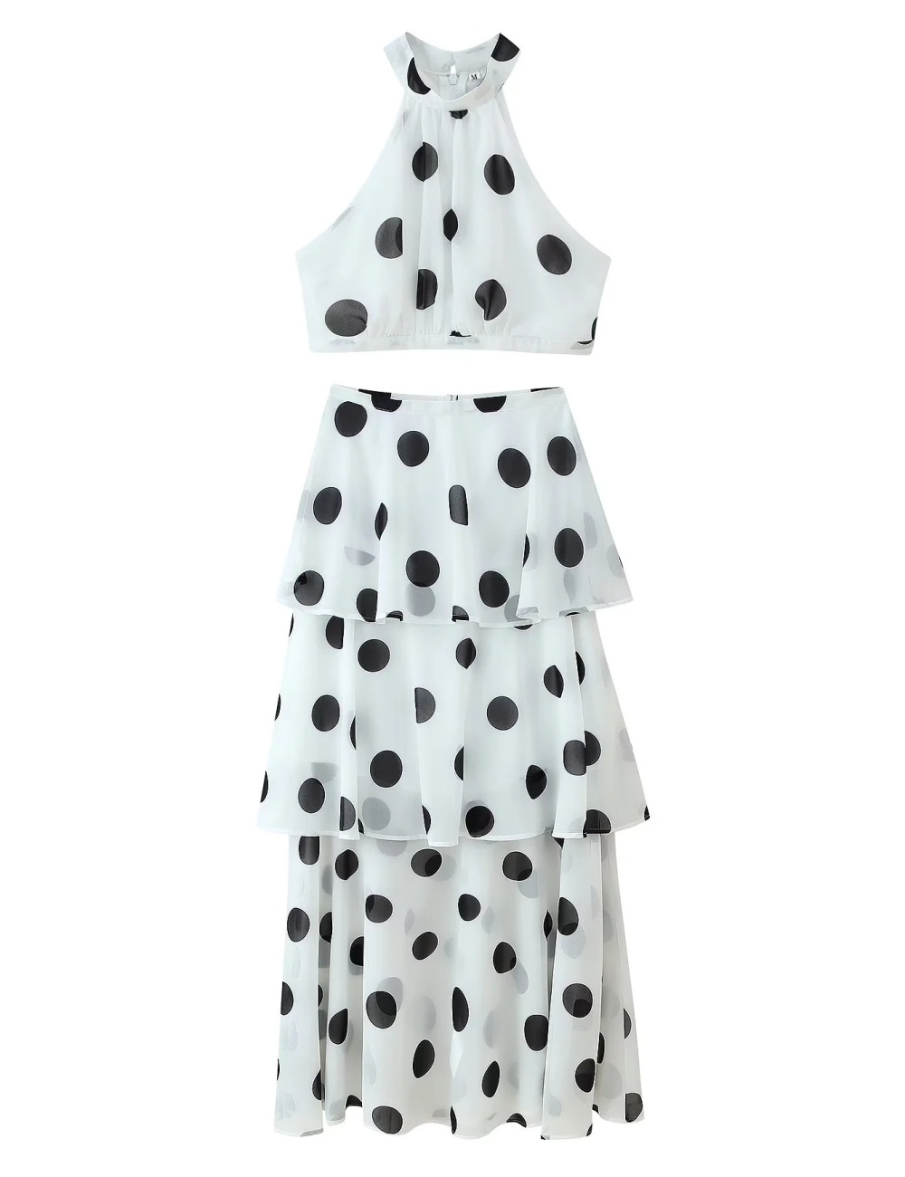 Polka dot high waist skirt lotus leaf vest a set for women