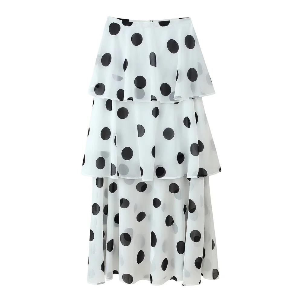 Polka dot high waist skirt lotus leaf vest a set for women