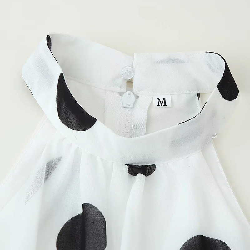 Polka dot high waist skirt lotus leaf vest a set for women