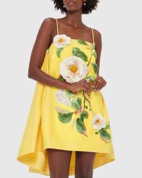 Embroidered flowers slim dress loose T-back for women