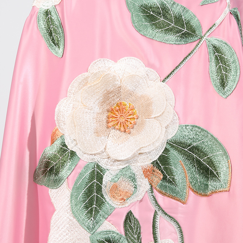 Embroidered flowers slim dress loose T-back for women