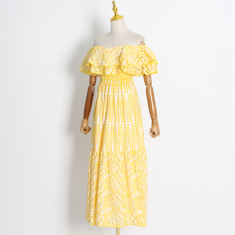 Double long long dress lotus leaf dress for women