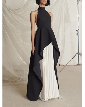 Round neck fashion pinched waist slim summer dress 2pcs set