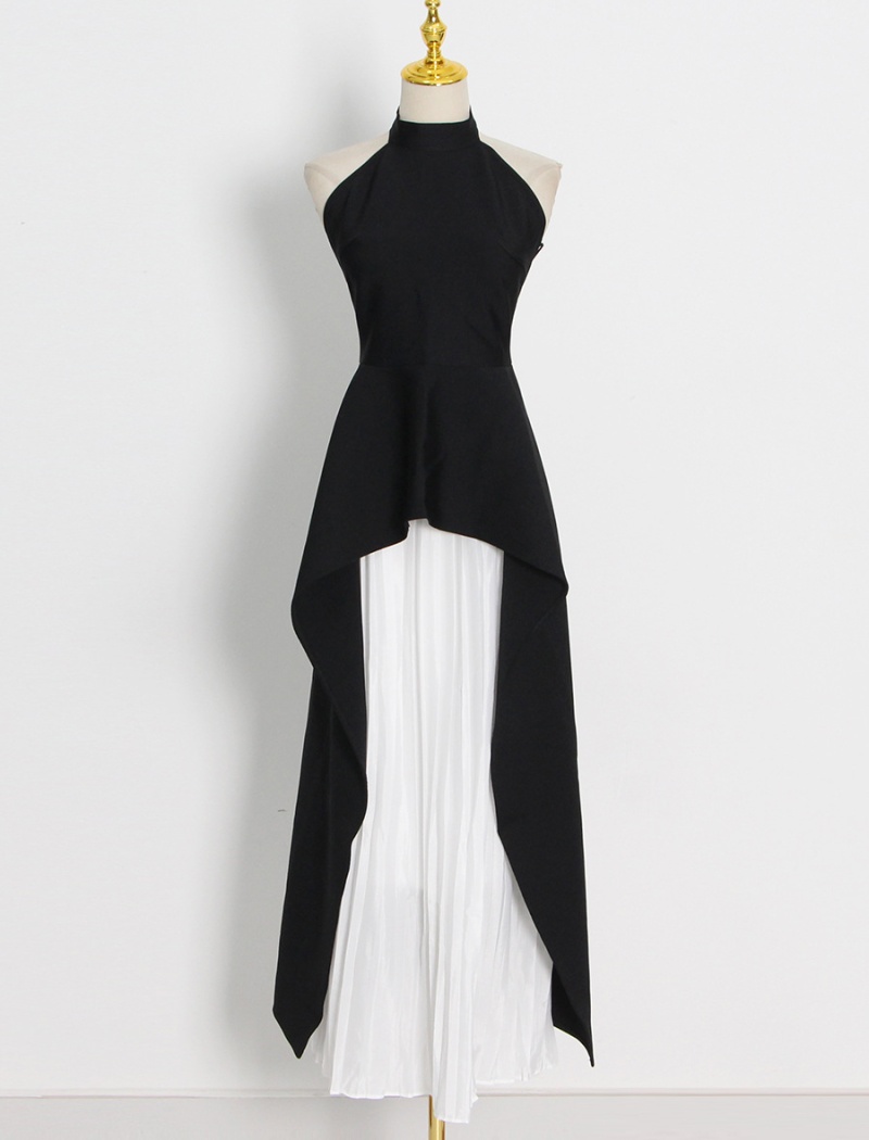 Round neck fashion pinched waist slim summer dress 2pcs set