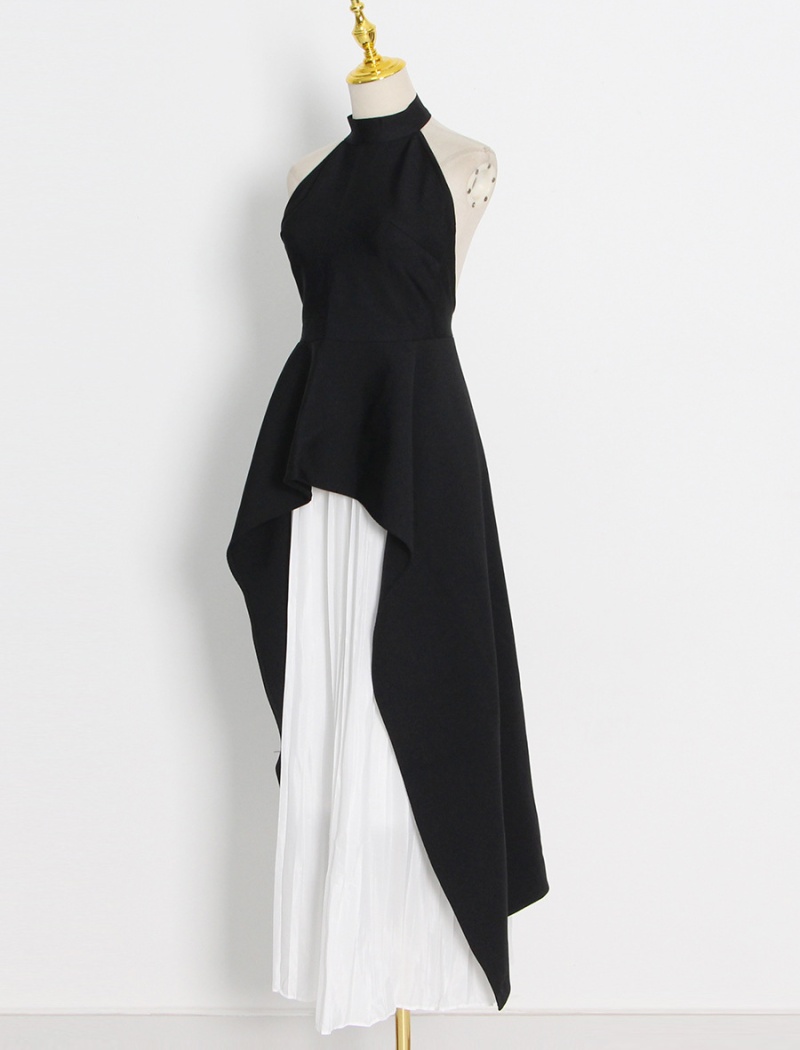 Round neck fashion pinched waist slim summer dress 2pcs set