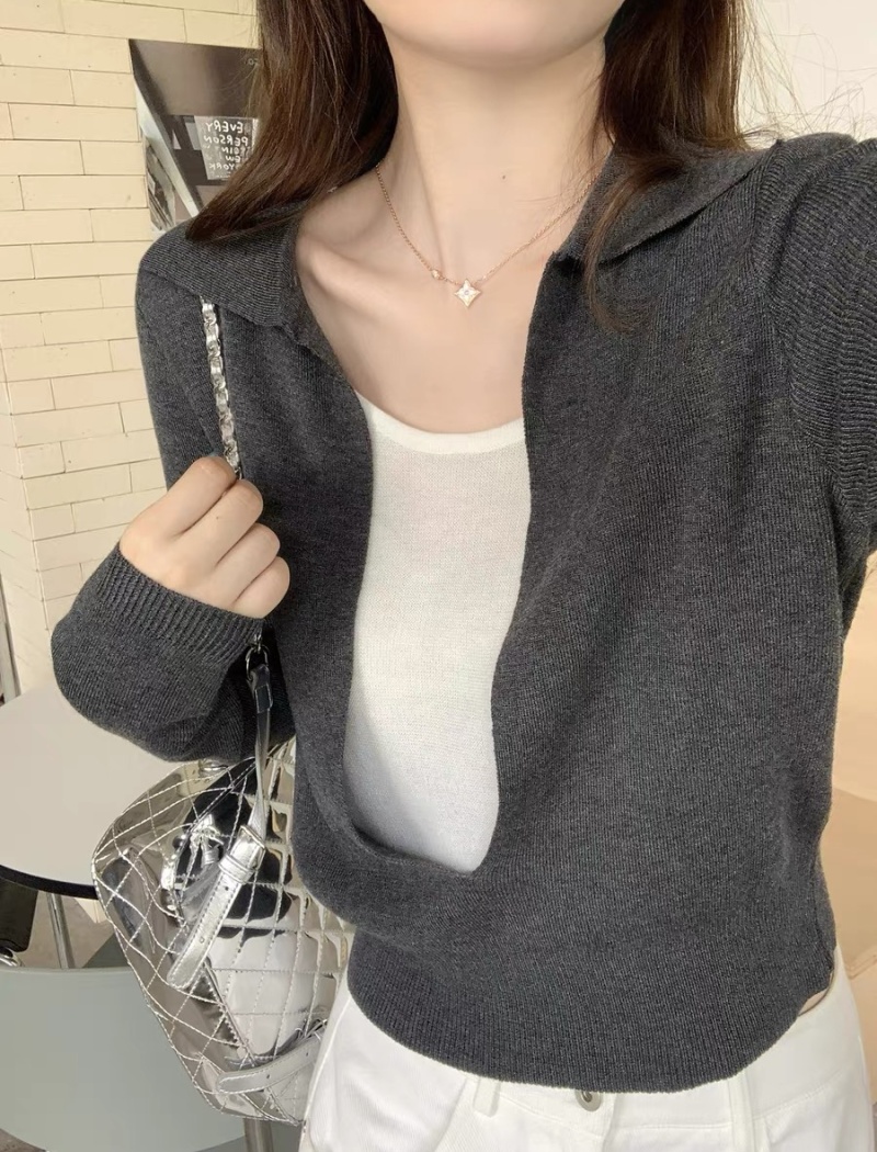 Pseudo-two U-neck shirts mixed colors tops for women