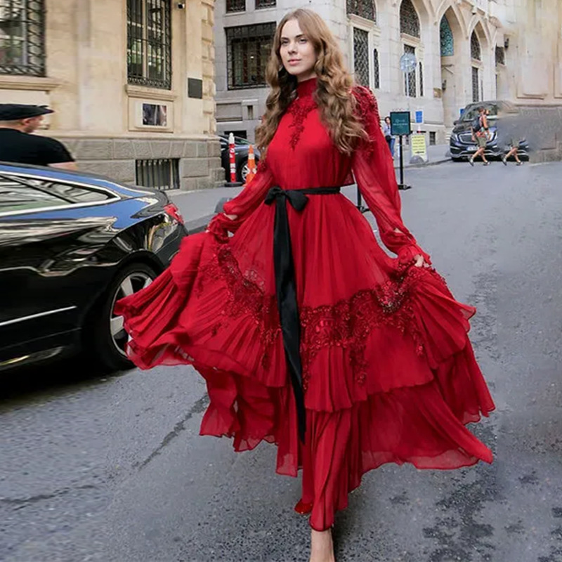 Retro slim long dress splice dress for women