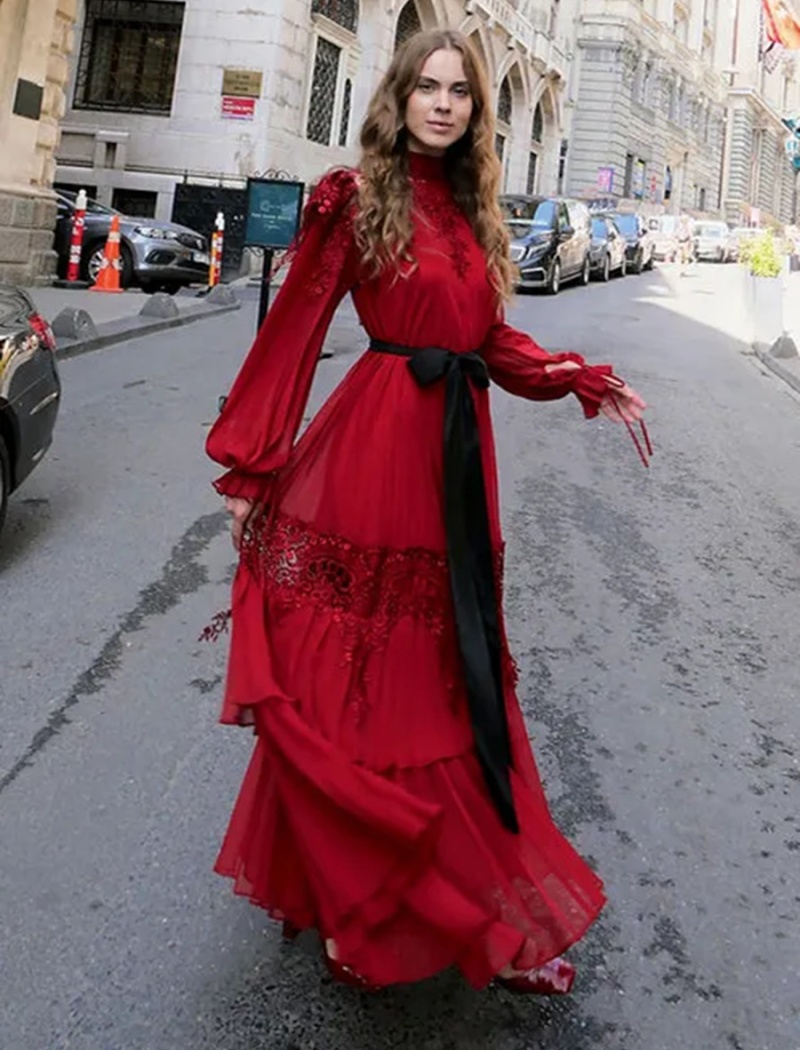 Retro slim long dress splice dress for women
