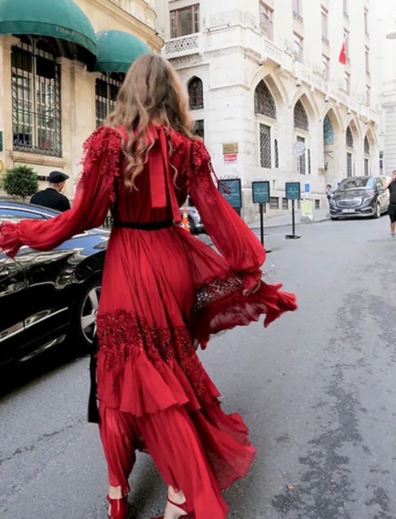Retro slim long dress splice dress for women