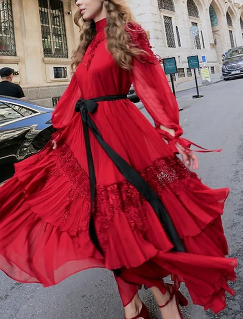 Retro slim long dress splice dress for women