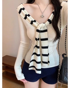 Korean style horizontal collar knitted shawl