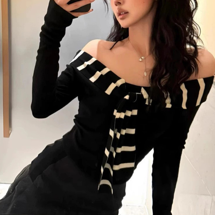 Korean style horizontal collar knitted shawl